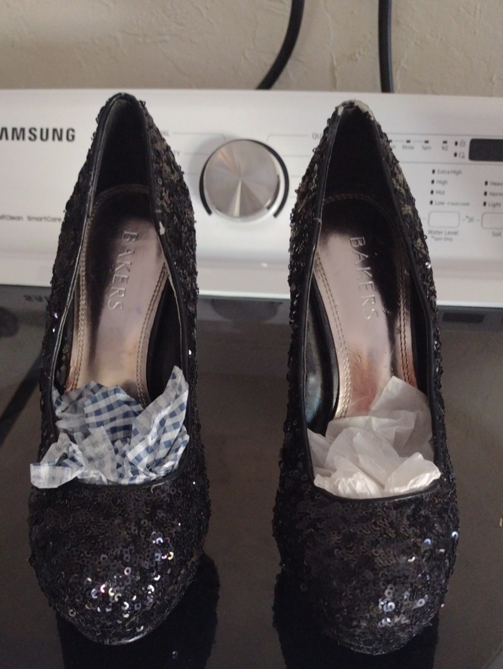 Bakers Black Sequin Platform High Heels